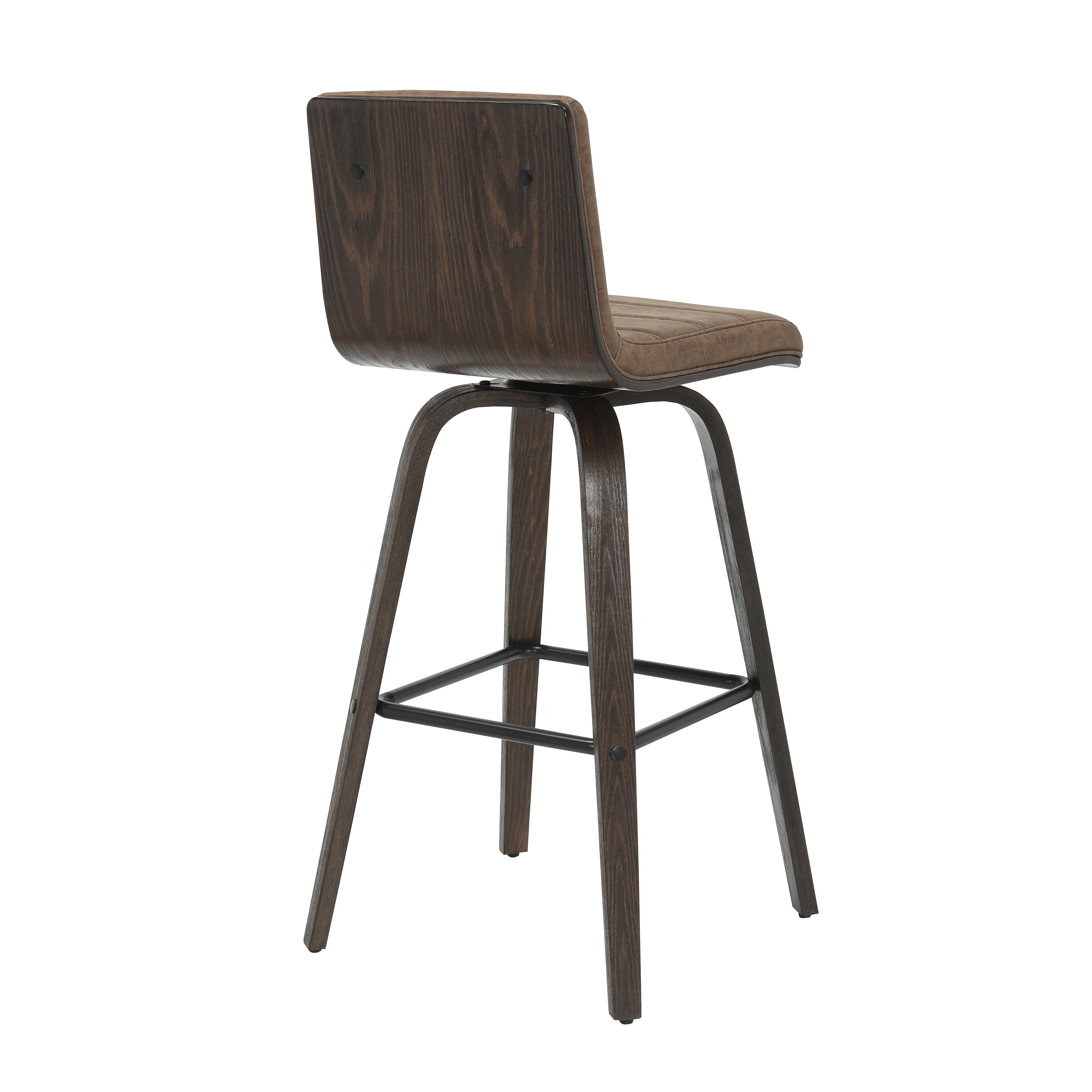 Vienna 39.5 in. H Swivel Bar Height Vintage Dark Brown Square Back Wood Bar Stool with Faux Leather Seat