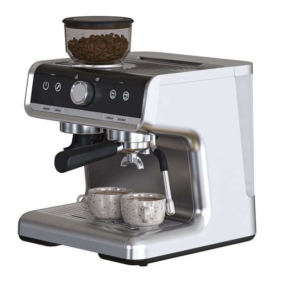 Espresso Machine, Coffee Maker with Grinder & Milk Frother – 20 Bar 1450W, 95oz Water Tank, 3-in-1 for Cappuccino Latte, Silver
