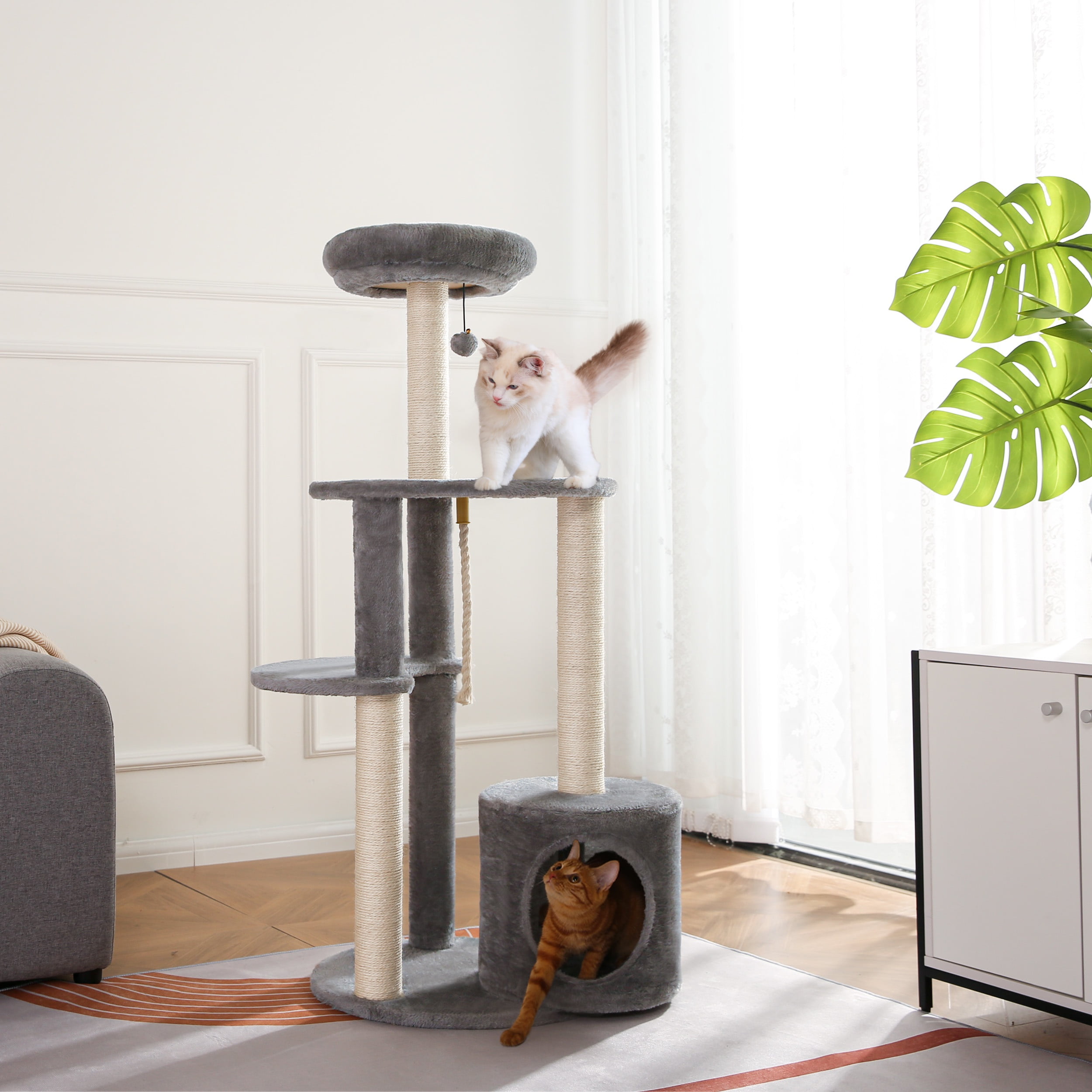 Vibrant Life Cat Tree, 47" Multi-Level Cat Tower with Scratching Posts and Large Platform, Gray