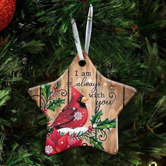 Flagwix Ceramic Christmas Tree Ornaments| I Am Always With You Cardinal Snow Hanging Ornament With Ribbon|Christmas Gifts - Star, 1 Pcs