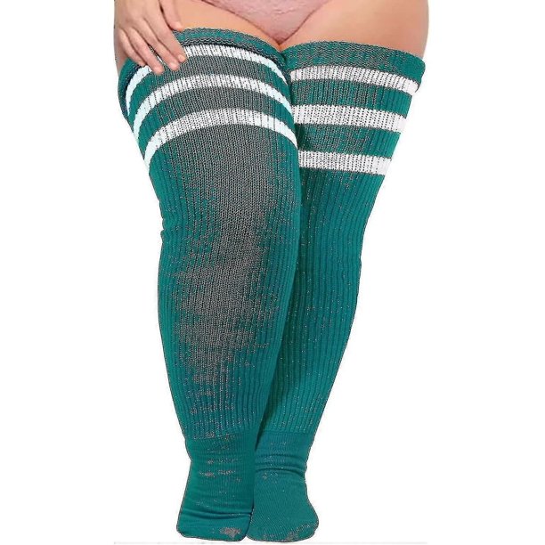 Calcetines altos hasta el muslo para mujer de talla grande para muslos gruesos - Extra largos a rayas gruesos