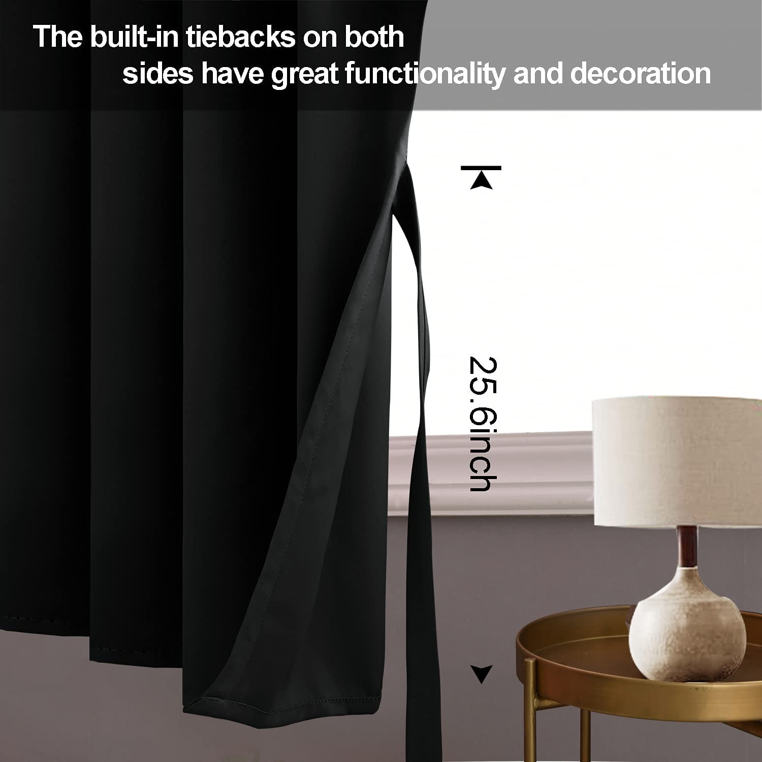 JIUZHEN Black Blackout Curtains for Bedroom with Tiebacks - Thermal Insulated Light Blocking Grommet Window Curtains for Living Room, 38 x 54 inch Length, Set of 2 Panels