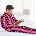 thumbnail image 6 of KLL pink and black argyle Sleepwear Mens Flannel Pajamas,Long Cotton Pj Set-, 6 of 7