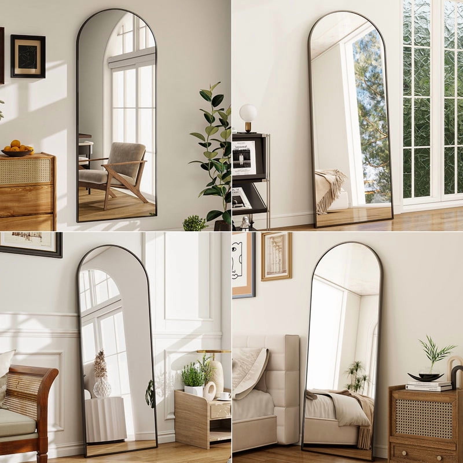 Mirrasia 68" x 22" Arched Full Length Mirror With Stand Floor Mirror Wall Mounted, Black