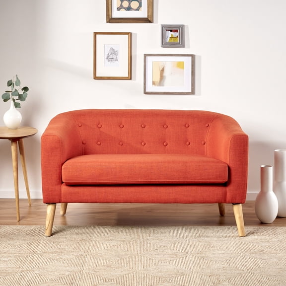 Noble House Bianca Fabric Mid Century Modern Loveseat,Muted Orange