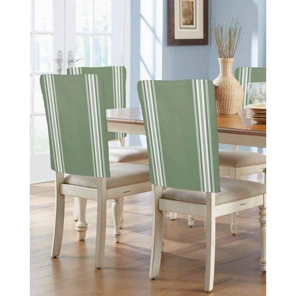 nqOlkjepod Dark Sage Green Chair Covers Set of 4, Decorative Chair Back Cover, Farmhouse Sage Green White Striped Dining Room Chair Slipcovers Removable Chair Protectors Covers for Party Banquet