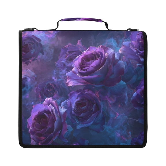Zipper Binder with Shoulder Strap 2 inch 3 Ring Waterproof File Folder Organizer Bag 500 Sheet Psychedelic Purple Rose