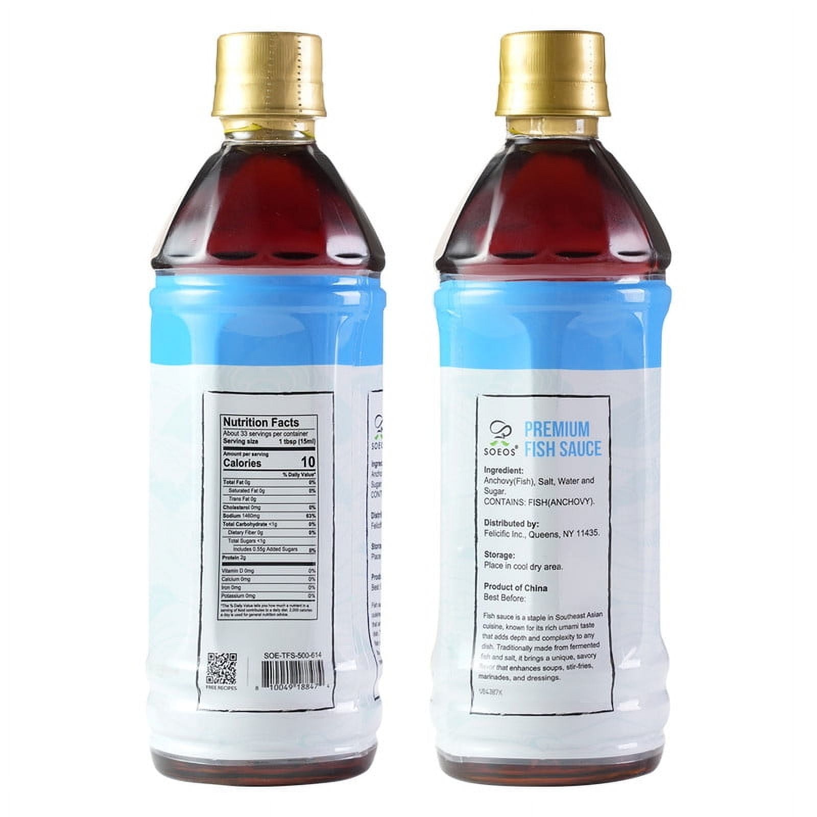 Soeos Thai Fish Sauce, 500ml, 2 Pack, total weight 1000ml