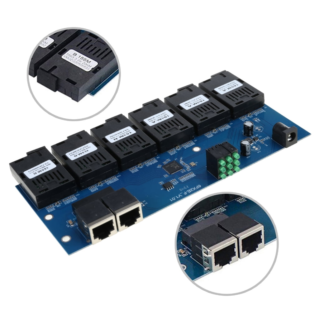 Ethernet Switches 100M Fiber Optics Media Converter 2 to 6SC Optics Connector 1310nm/1550nm Port PCBA Board 20KM