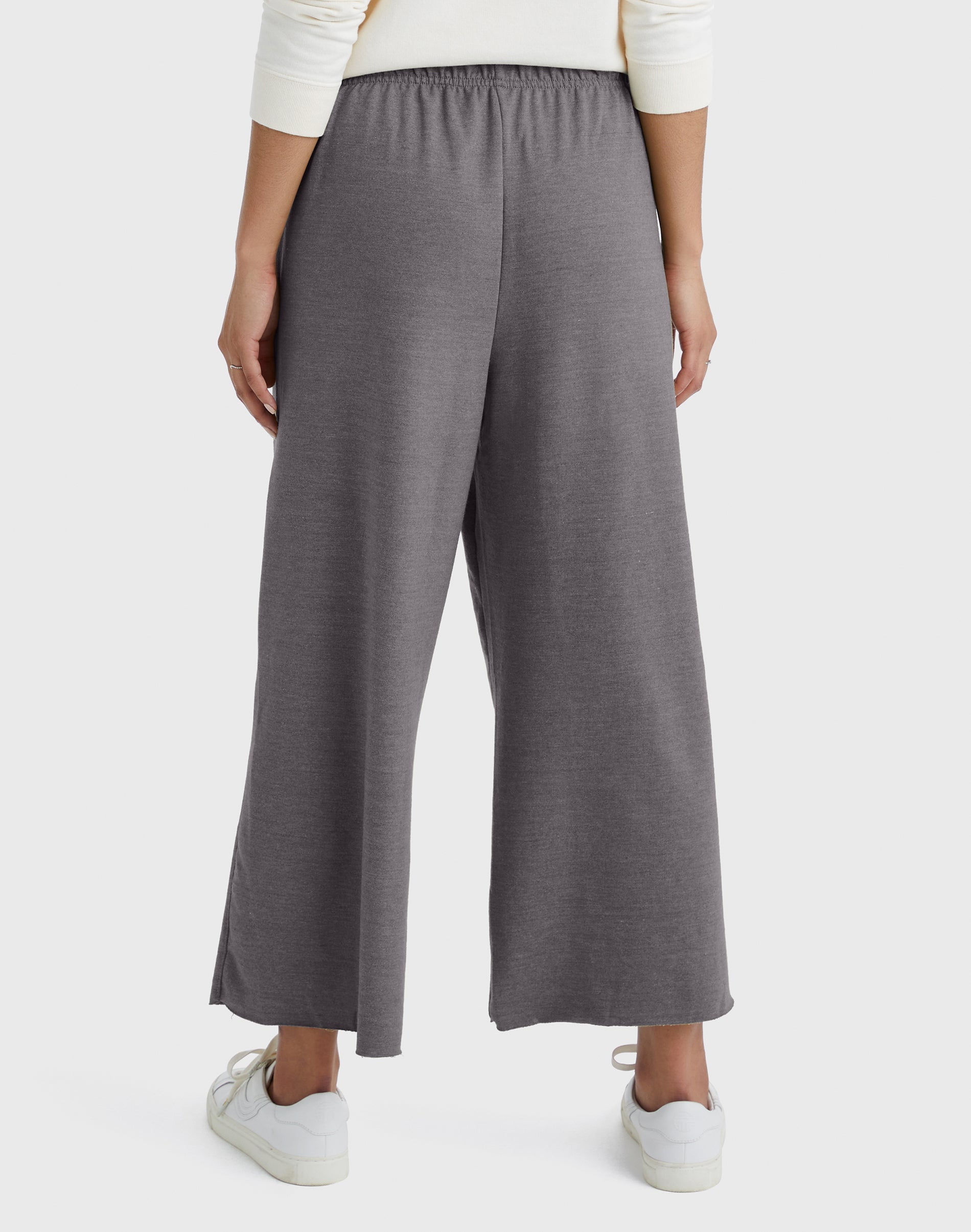 Hanes Women's Tri-Blend French Terry Wide Leg Cropped Pants, Black