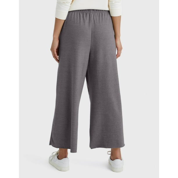 Hanes Originals Women's French Terry Wide Leg Cropped Pants Black