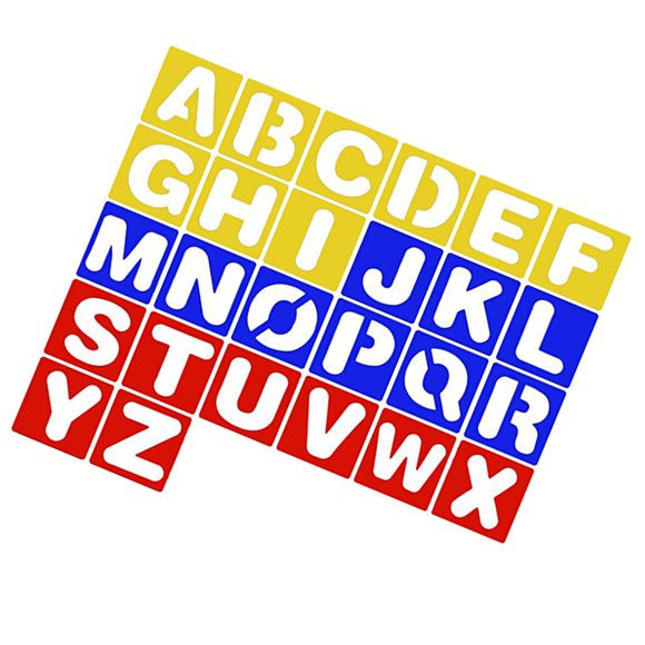 Injueey Plantillas para pintar alfabeto de plástico, herramientas de pintura para niños, suministros de aprendizaje, diseño hueco, arte de Type3 NO3