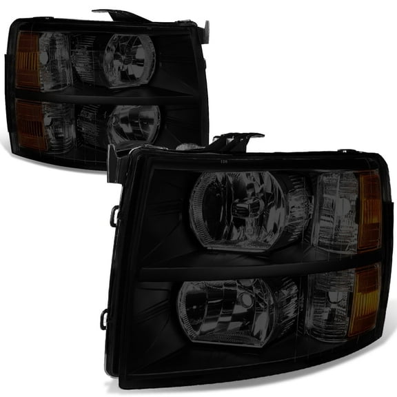 DNA Motoring For 07-14 Chevy Silverado Smoked Amber Halogen Headlight Lamps Pair Replacement