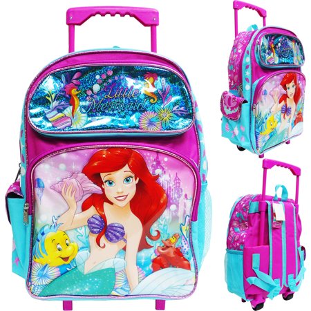 Disney The Little Mermaid Ariel 16"Large Rolling School Backpack Girl's Book Bag