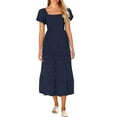 thumbnail image 2 of Zpanxa Women's Square Neck Eyelet Dress with Puff Sleeves Tiered Ruffle Maxi Summer Dress, 2 of 6