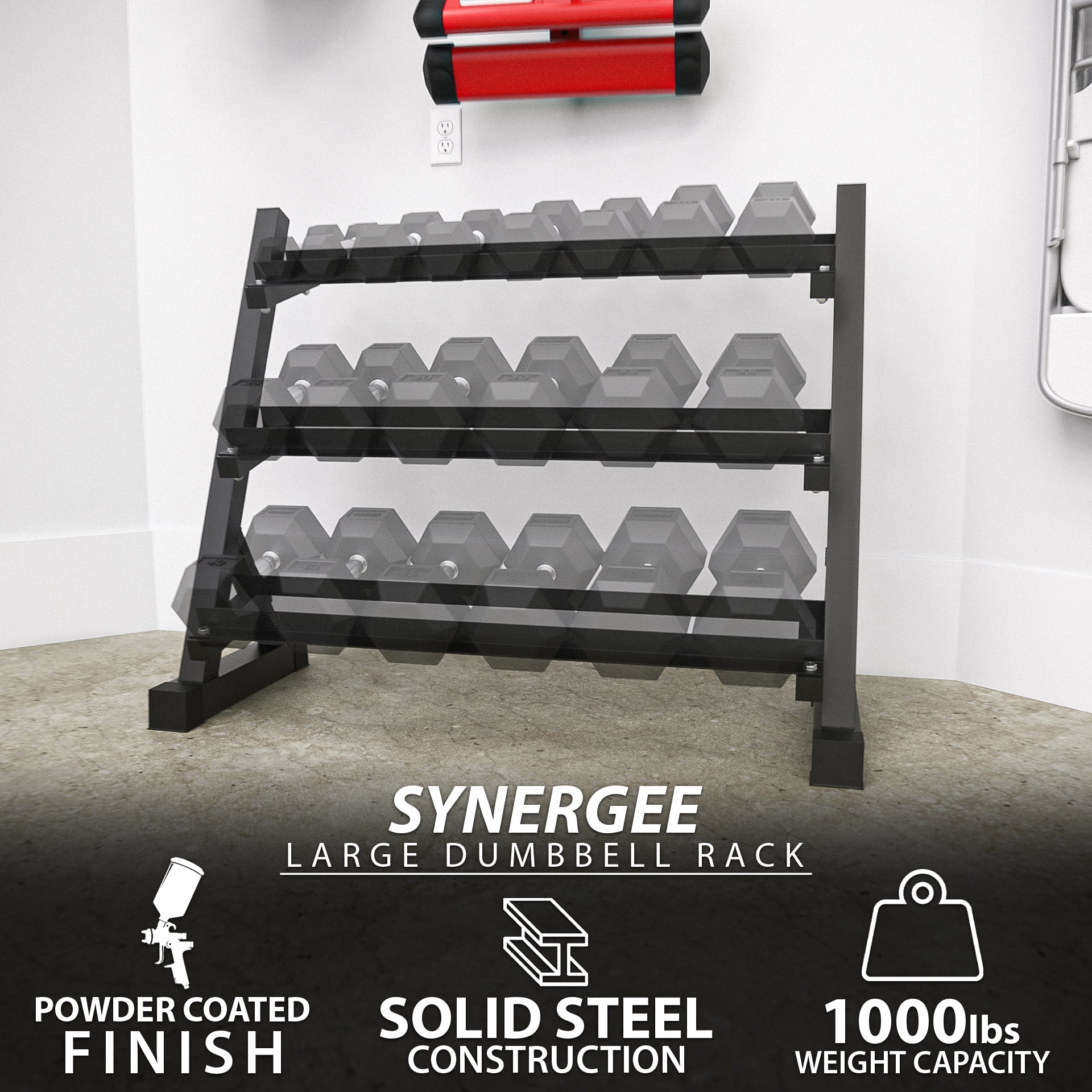 Synergee 3-Tier Dumbbell Rack Multilevel Weight Storage Organizer for Home - Large