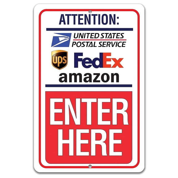 Delivery Sign for Package and Box Deliveries - Enter Here (Red) - Great for Offices and Home Packages and Boxes Delivery Instructions - Large 12" x 18" Aluminum Safe for Use Indoors or Outdoors