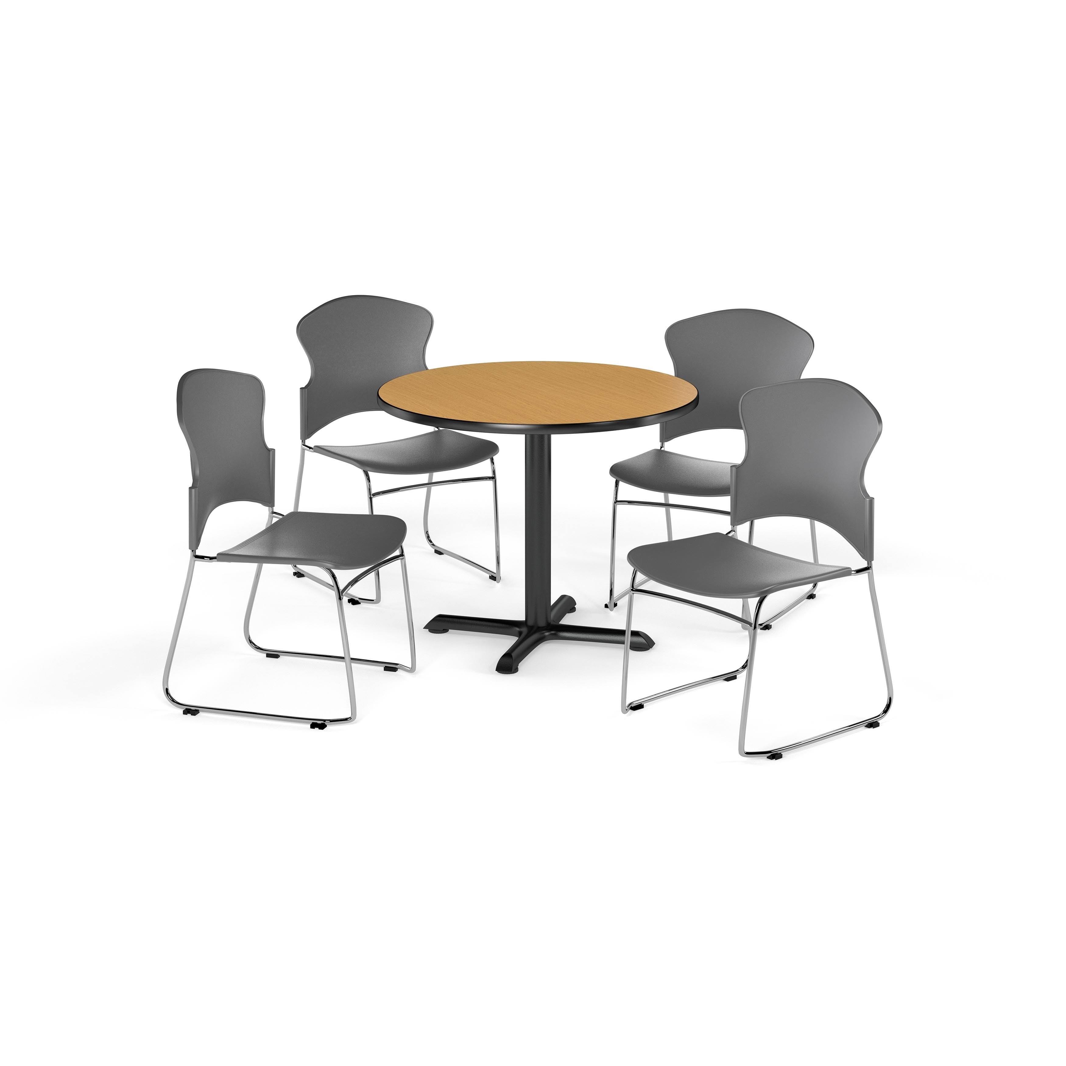 OFM Cherry 42inch Xstyle Base Round Office Table with 4 chairs