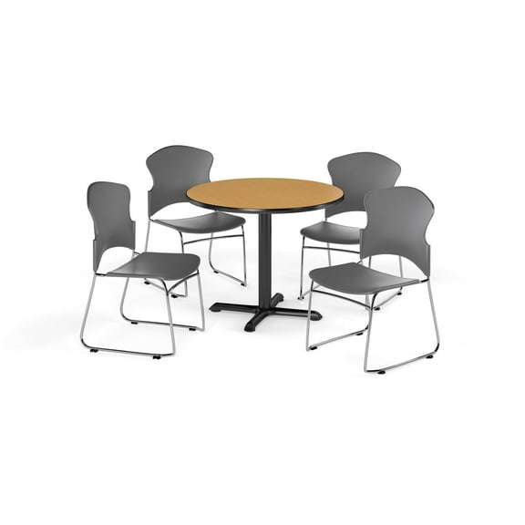 OFM  Cherry 42-inch X-style Base Round Office Table with 4 chairs