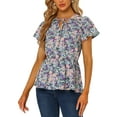 thumbnail image 1 of INSPIRE CHIC Haut à Basque pour Femme à Imprimé Floral, Manches Courtes, Taille Haute, Col Noué, L Noir, 1 of 6
