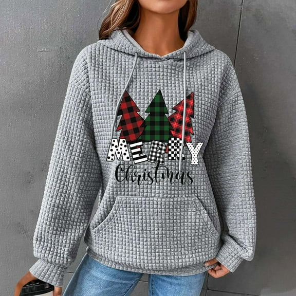 Aloohaidyvio Christmas Tops for Women Plus Size,Womens Christmas Casual Long Sleeve Drawstring Hooded Pullover Tops