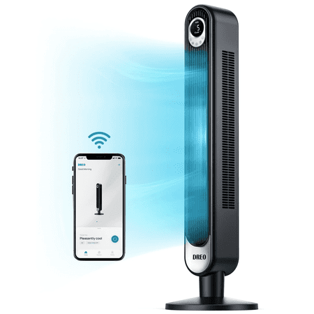 Dreo Smart Tower Fan WiFi Voice Control, Works with Alexa/Google, Cruiser Pro T1S Floor Standing Bladeless Oscillating Fan with Remote, 6 Speeds, 4 Modes, 12H Timer, for Indoor Bedroom Home Office