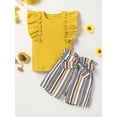 thumbnail image 3 of Suealasg Kids Girls Clothes Set Ruffled Sleeveless Solid Ribbed Round Neck Tops with Stripe Belted Shorts 2Pcs Toddler Little Girl Summer Outfits, 3 of 9