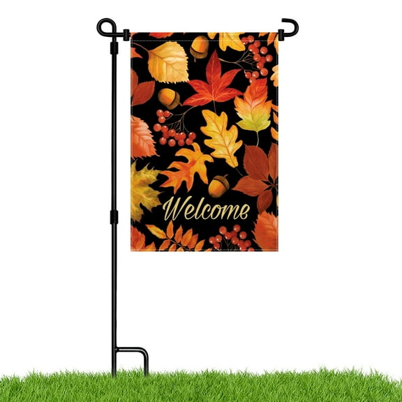 Autumn Theme Decoration Burlap Garden Flag Fall Maple Leaves Welcome Outdoor Yard Flag 12"x18"