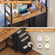 Twin Over Full Bunk Bed with Led Lights and 4 Drawers,L-shaped Bunk Bed with Desk,Metal Bunk Beds with Storage Headboard and Charging Station,Loft Bed with Safety Guardrail and Ladder,Black