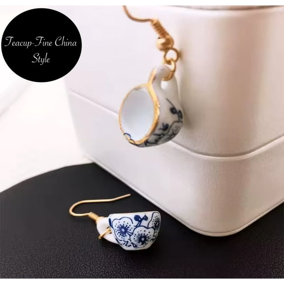 OC Fun Earrings - Dangle Hook Earrings, Gold, 1 Pair, Jewelry for women, TeaCup Style