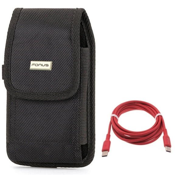 Red 6ft Long Cable w Case Belt Clip for Samsung Galaxy S22 Ultra,S21,S21 Ultra,S21 S20 Ultra,S20 Plus,Ultra Fan Edition,Fan FE 5G - USB-C to Type-C PD Fast Charger Cord, Rugged Holster Canvas