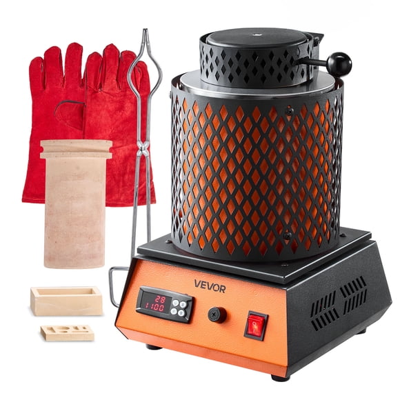 VEVOR Electric Melting Furnace, 1500W Electric Metal Smelter Foundry, 2102℉/1150℃ Metal Smelting Machine with 5kg Ceramic Crucible, Gold Smelting Kit