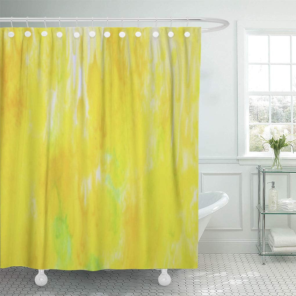 SUTTOM Yellow Watercolors Mustard Silk Abstract Green Modern Shower Curtain 60x72 inch