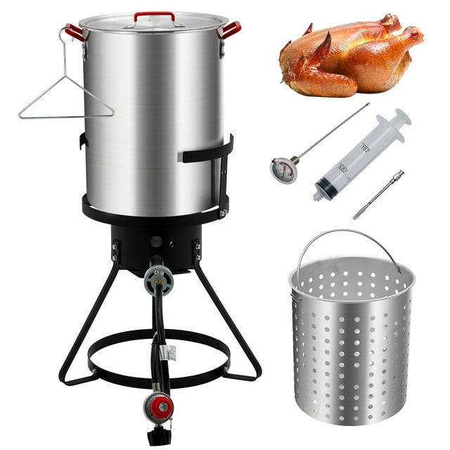 Garvee 30 Qt Turkey Fryer, 5000 BTU Aluminum Outdoor Deep Fryer with 0-5 PSI Regulator & Injector Thermometer Kit