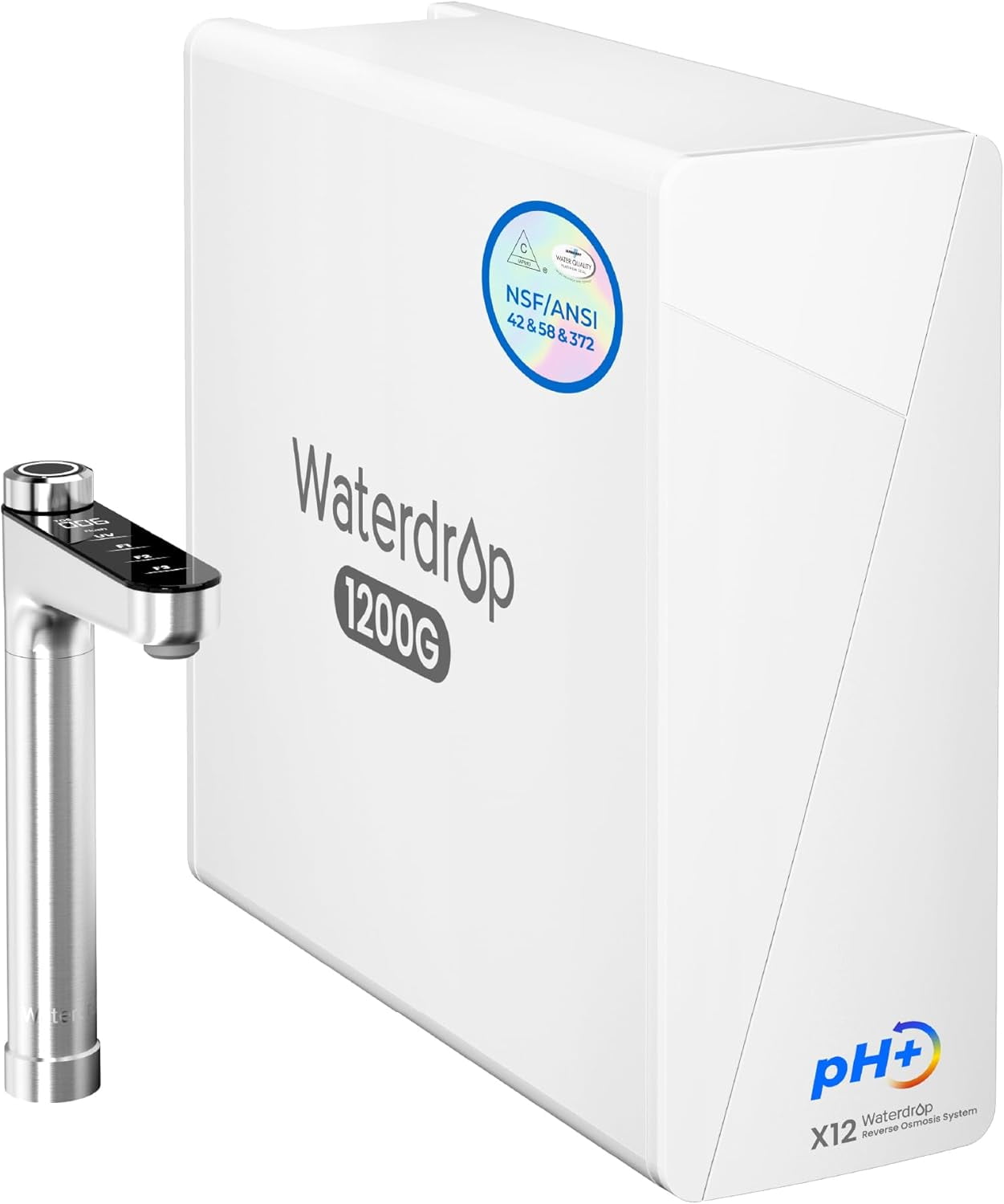 Waterdrop X12-Alkaline Mineral pH+ Reverse Osmosis System, NSF/ANSI 42&58&372 Certified, 1200 GPD RO Water Filter, 11-Stage Filtration Tankless RO System, 3:1 Pure to Drain,with F2 Water Filter