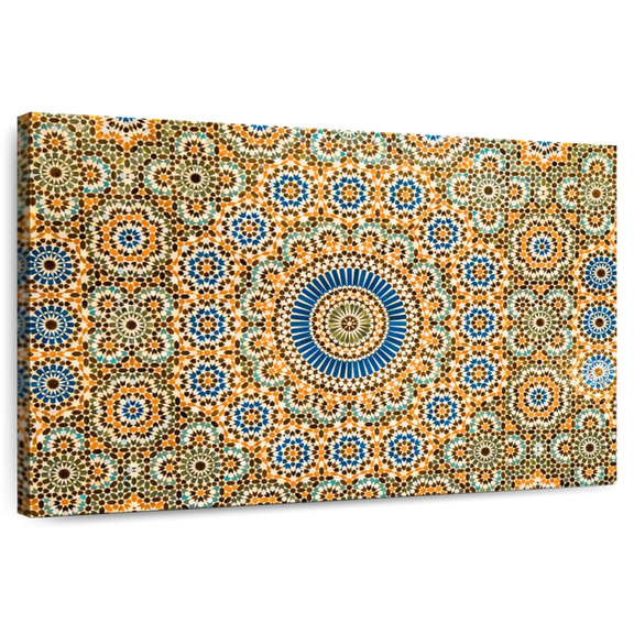 Elephant Stock Moroccan Ceramic Tile Abstract Wall Art - Horizontal Canvas Wall Art - Dining Room Wall Decor - Decor Elements Canvas - Orange And Blue Decor - 12" x 8"