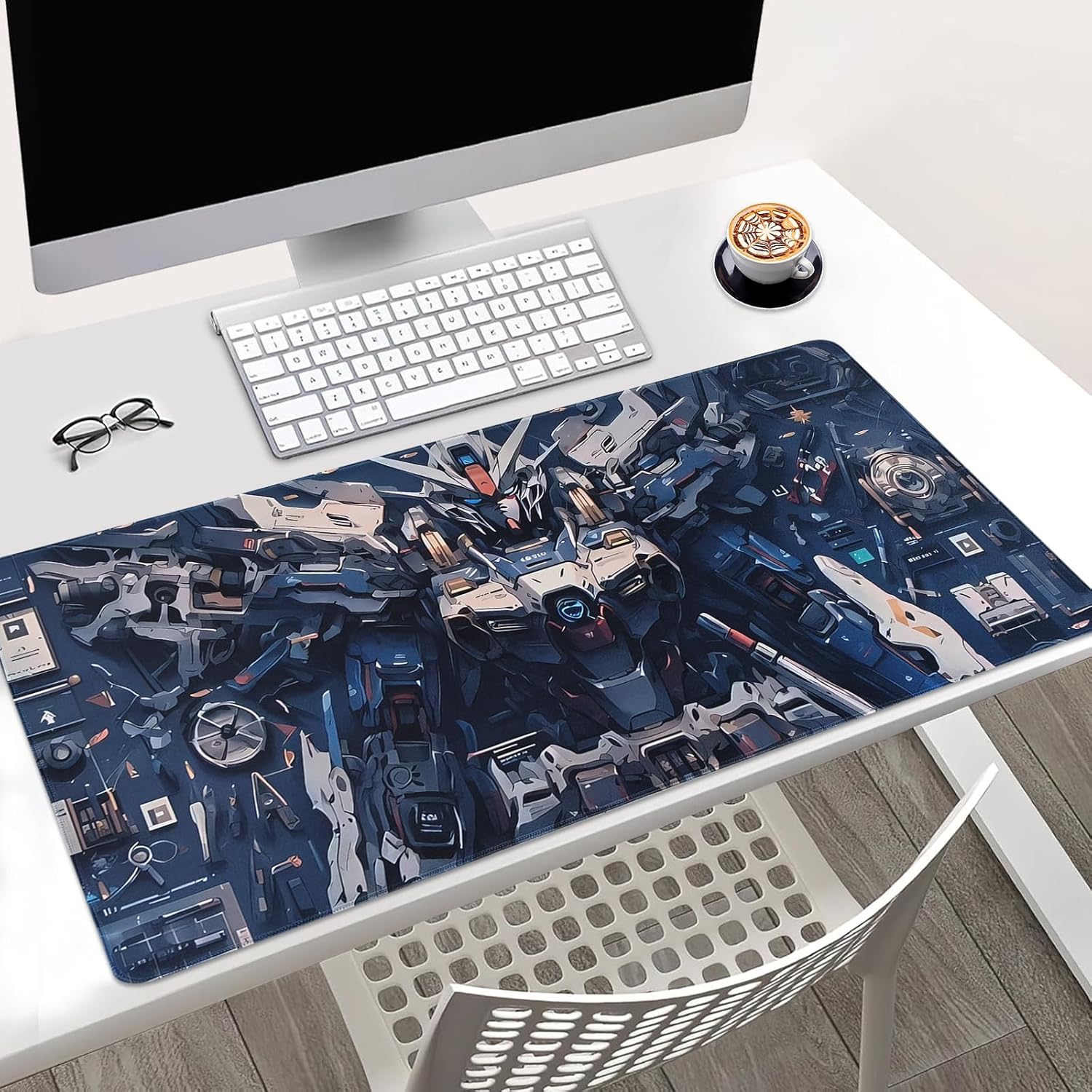 Anime Desk mat XL,Large Gaming Mouse Pad with Mecha Anime Design, Extended XXL Desk Mat, 31.5 x 15.7 inches, Non-Slip Base