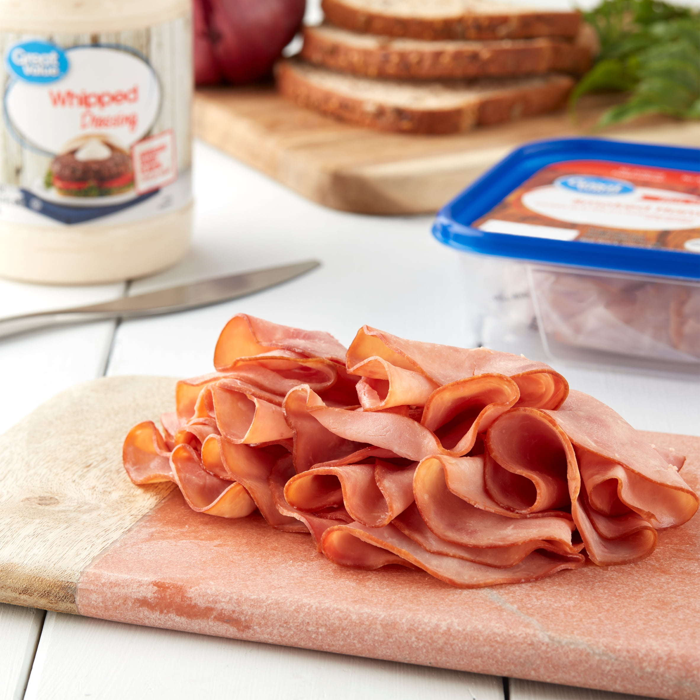Great Value Thin Sliced Smoked Ham Lunchmeat, 9 oz, Plastic Tub