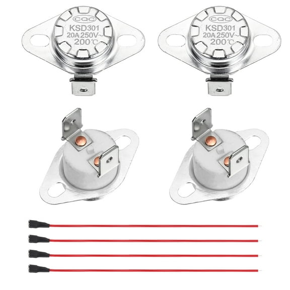 2 Pcs KSD301 Thermostat 200°C/392°F 20A Normally Closed N.C Adjust Snap Disc Temperature Switch with Terminal Wire for Microwaves,Oven,Coffee Maker