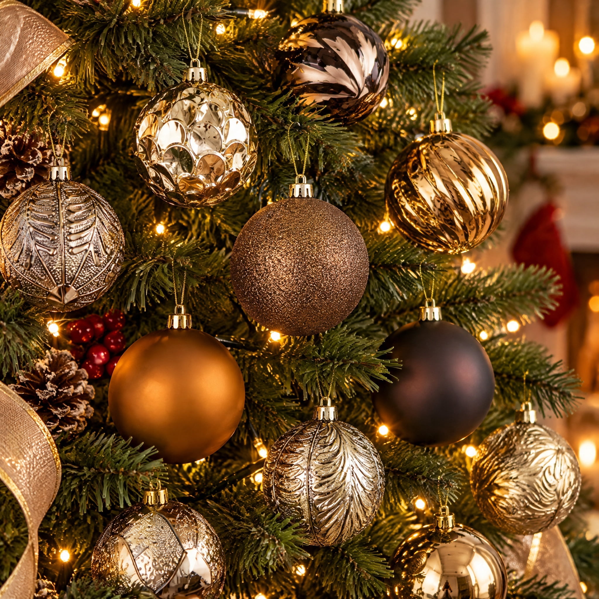 50-Count Brown/Bronze/Champagne Ball Shatterproof Christmas Ornaments, 3", by Holiday Time
