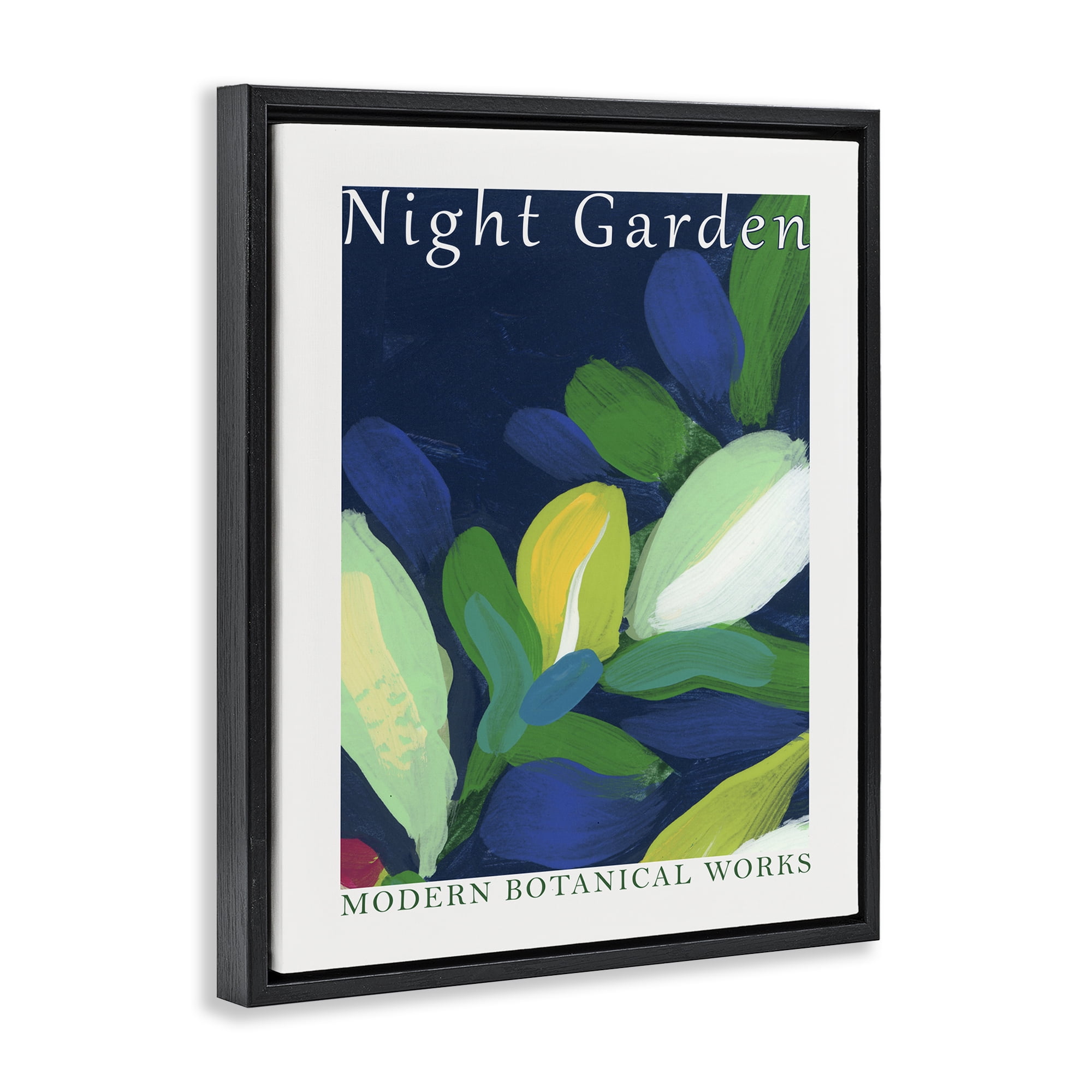 Stupell Industries Night Garden Poster Abstract Painting Black Floater Framed Canvas Art Print Wall Art, 25 x 31