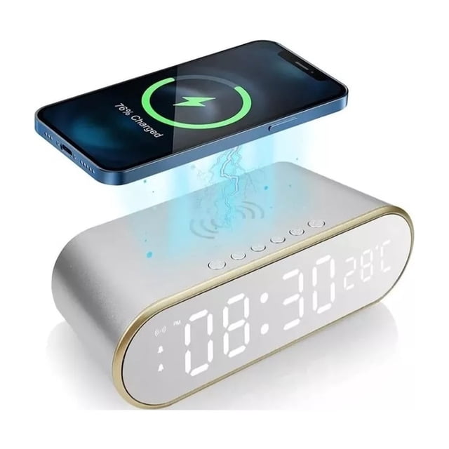 Reloj digital LED de escritorio con cargador inalámbrico y termómetro