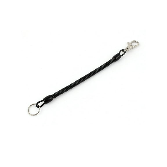 Metal Swivel Lobster Clasp Coiled Lanyard Keyring Key Holder Black 20.5cm