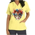 thumbnail image 3 of Jinhomg Scrubs Tops for Women 2025 Novelty Funny Mardi Gras Mask Graphic Nursing Uniform Comfortable Short Sleeve V-Neck Holiday Caregiver Top Seasonal Sale Yellow S, 3 of 6