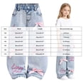 thumbnail image 3 of TSHXS Kids Clothes Girls Little Girls Wide Leg Denim Trousers 3D Letter Print with Bow Relaxed Fit Casual Jeans for Autumn Spring（Blue,7-8 Years）, 3 of 9