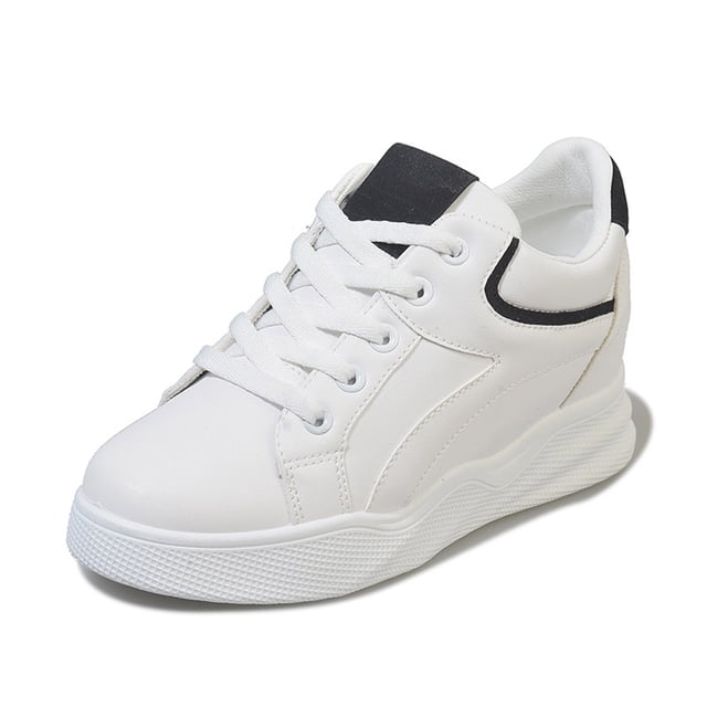 Femmes Chaussures de Sport PU Léger Intérieur Augmenté de Marche Lacets Chaussures Décontractées Chaussure