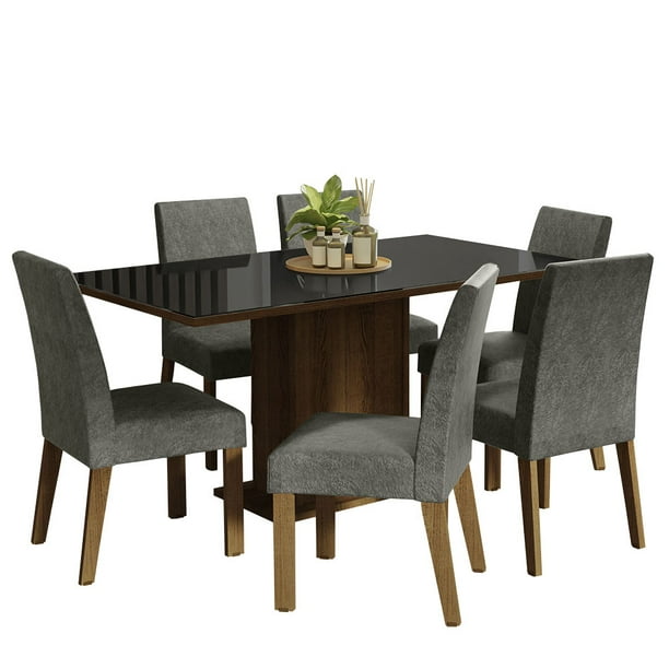 Juego de Comedor Madesa Mesa con Encimera y 6 Sillas Marrón/Negro/Silver