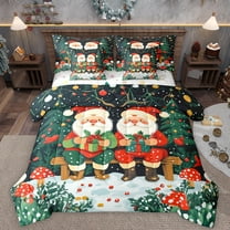 Manfei Christmas Santa Claus 7-Piece Twin Bedding Sets,Kawaii Wild Mushroom Bedding Comforter Set,Rustic Cardinal Birds Sheet Sets For Girls Boys,Microfiber Bedroom Decor Reversible