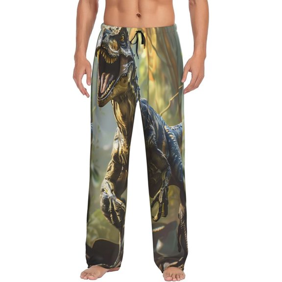 Gukieu Ferocious Dinosaur Print Men's Home Trousers, Elastic Drawstring Home Pajamas Clothing Suitable for Adult Men-Small