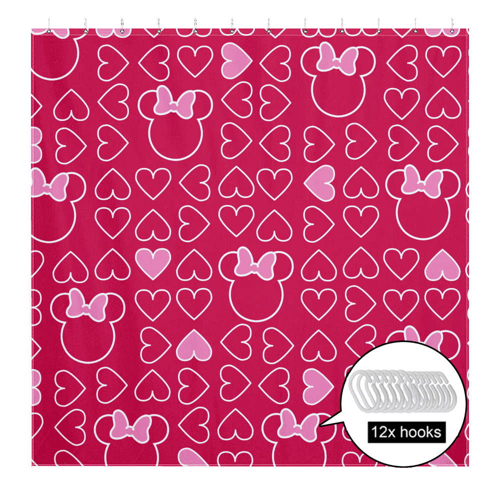 Mickey Mouse Shower Curtain, Cloth Fabric Bathroom Decor Set with Hooks